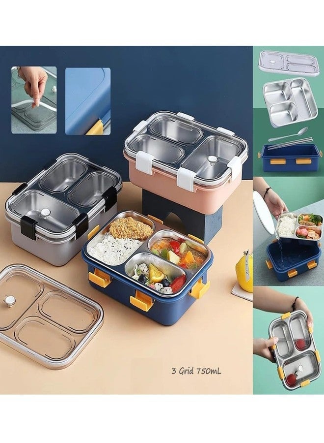 Mayatra's Stainless Steel Lunch Box with 3 Compartments, 750mL, Leakproof Bento Box with Spoon, for Kids and Adults - Image 3
