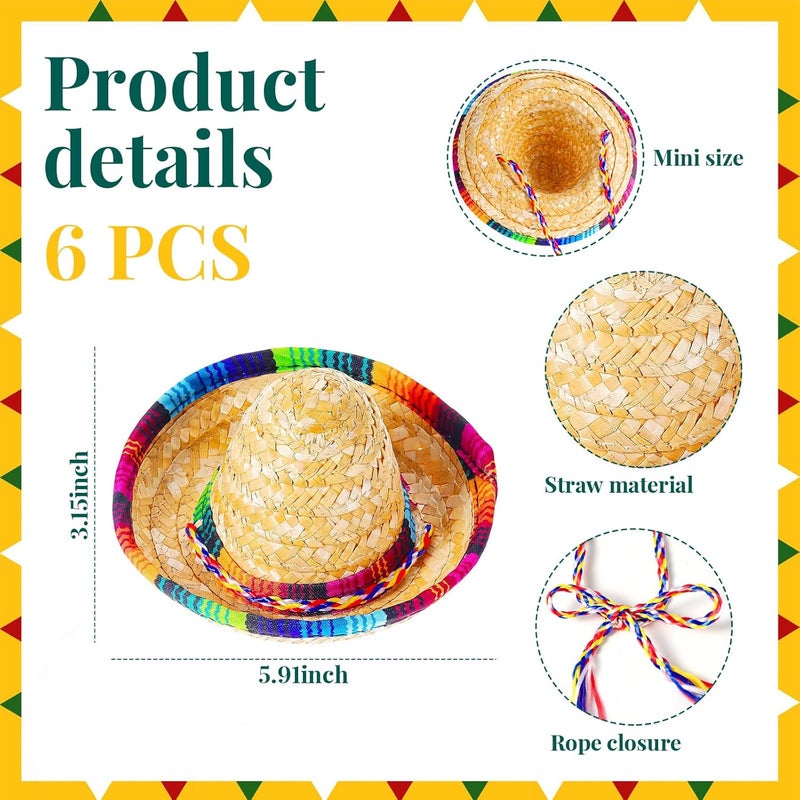 Civaner زينة حفلة مكسيكية من Civaner 20 قطعة للأطفال والبالغين 12 ماراكا خشبية صغيرة 6 قبعات سومبريرو صغيرة عداء طاولة سيرابي مكسيكي لافتات بابيل بيكادو لحفلة ذات طابع مكسيكي - Image 2