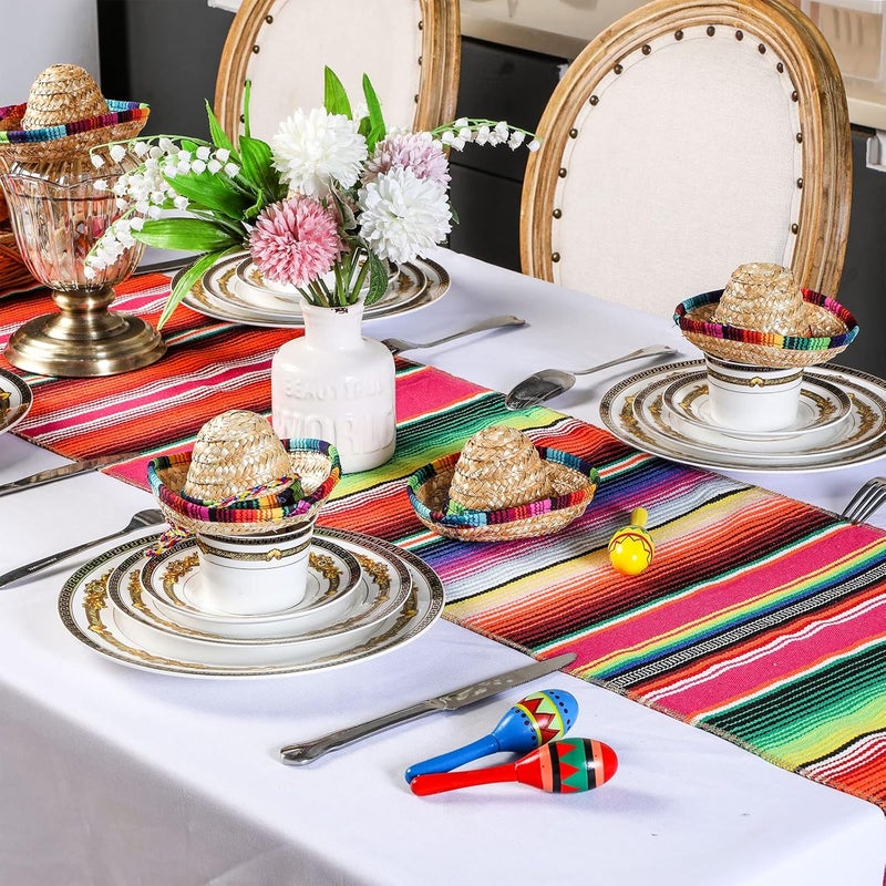 Civaner زينة حفلة مكسيكية من Civaner 20 قطعة للأطفال والبالغين 12 ماراكا خشبية صغيرة 6 قبعات سومبريرو صغيرة عداء طاولة سيرابي مكسيكي لافتات بابيل بيكادو لحفلة ذات طابع مكسيكي - Image 5