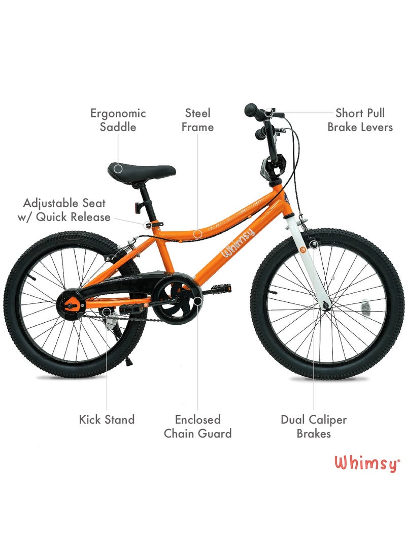 Whimsy Whimsy - Classic 20" Kids Bike 2-Minute Assembly, Handbrake, Child-Friendly Cycle, Adjustable Saddle - Orange  - Image 1