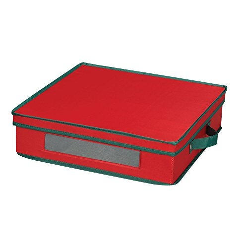 Household Essentials Holiday Charger Plate Storage Box, Holds 12 Charger Plates with Felt Protectors, Red Canvas with Green Trim - Image 1