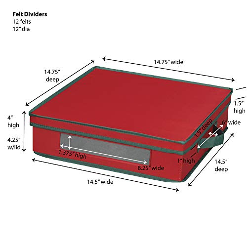 Household Essentials Holiday Charger Plate Storage Box, Holds 12 Charger Plates with Felt Protectors, Red Canvas with Green Trim - Image 2