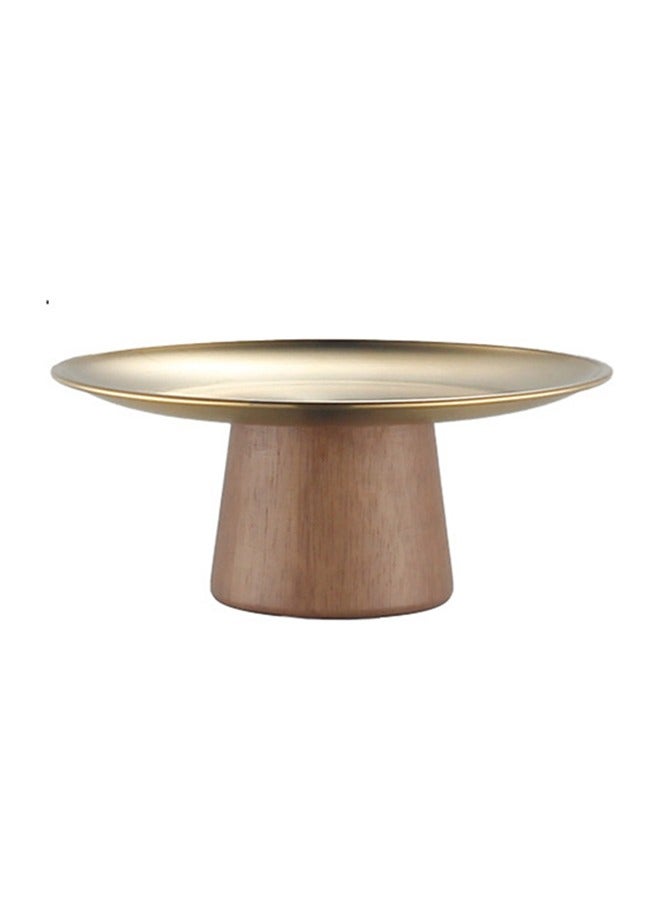 HOOPZOZA Large Stainless steel party plate Stainless Steel Cupcake Stand Home decoration tray Dessert Stand Fruit Tray Pastry Serving Tray Plate Dessert Display Service Stand for Anniversary Birthday Party durable and easy to clean with a beautiful solid wood base 23×8cm - Image 1