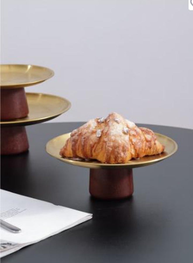 HOOPZOZA Large Stainless steel party plate Stainless Steel Cupcake Stand Home decoration tray Dessert Stand Fruit Tray Pastry Serving Tray Plate Dessert Display Service Stand for Anniversary Birthday Party durable and easy to clean with a beautiful solid wood base 23×8cm - Image 2