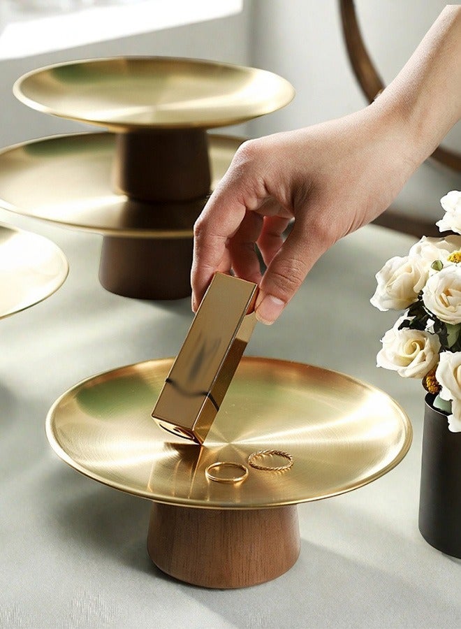 HOOPZOZA Large Stainless steel party plate Stainless Steel Cupcake Stand Home decoration tray Dessert Stand Fruit Tray Pastry Serving Tray Plate Dessert Display Service Stand for Anniversary Birthday Party durable and easy to clean with a beautiful solid wood base 23×8cm - Image 4