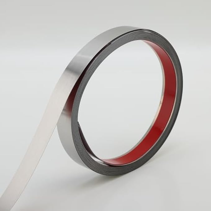 BRUSHED METAL TRIM, PEEL AND STICK STAINLESS STEEL WALL MOLDING FOR FIREPLACE, MIRROR FRAME, FURNITURE AND HOME DECORATION, 16.4 FT X 0.8 IN - Image 1