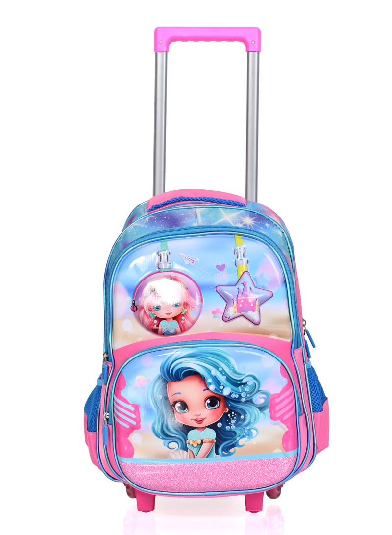 MORANO Girls School Rolling Trolley Bag with Pencil Case and Lunch Box Size 16" - Blue and Pink  - Image 2