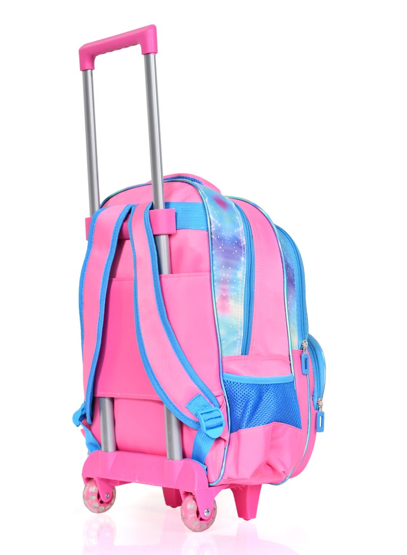 MORANO Girls School Rolling Trolley Bag with Pencil Case and Lunch Box Size 16" - Blue and Pink  - Image 4