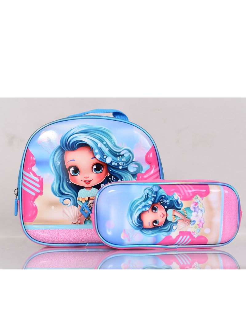 MORANO Girls School Rolling Trolley Bag with Pencil Case and Lunch Box Size 16" - Blue and Pink  - Image 5