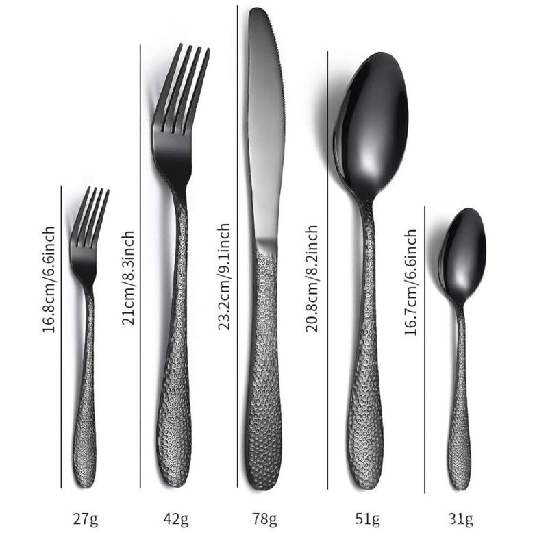 Sugalsu Silverware Set Heavy Duty Stainless Steel Flatware Set Service Forged Cutlery Set Mirror Finish Include Forks Spoons and Knives Dishwasher Safe Set of 210Pcs Black - Image 2