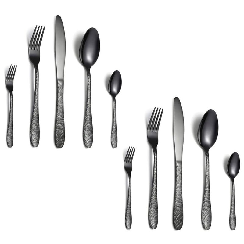 Sugalsu Silverware Set Heavy Duty Stainless Steel Flatware Set Service Forged Cutlery Set Mirror Finish Include Forks Spoons and Knives Dishwasher Safe Set of 210Pcs Black - Image 1