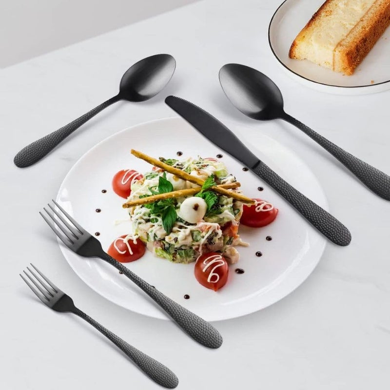 Sugalsu Silverware Set Heavy Duty Stainless Steel Flatware Set Service Forged Cutlery Set Mirror Finish Include Forks Spoons and Knives Dishwasher Safe Set of 210Pcs Black - Image 5