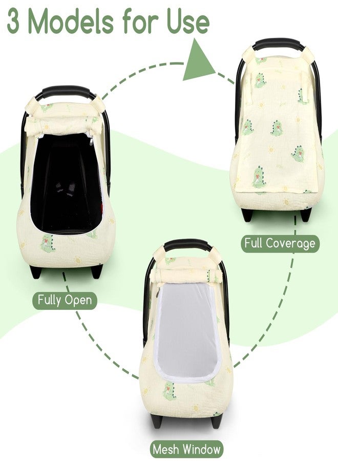 WINGHENLEE Muslin Baby Car Seat Cover for Boys Girls, Infant Carseat Canopy with Breathable Mesh Peep Window, Summer Lightweight Sunshade Carrier Cover for Newborn, Green Dinosaur - Image 5
