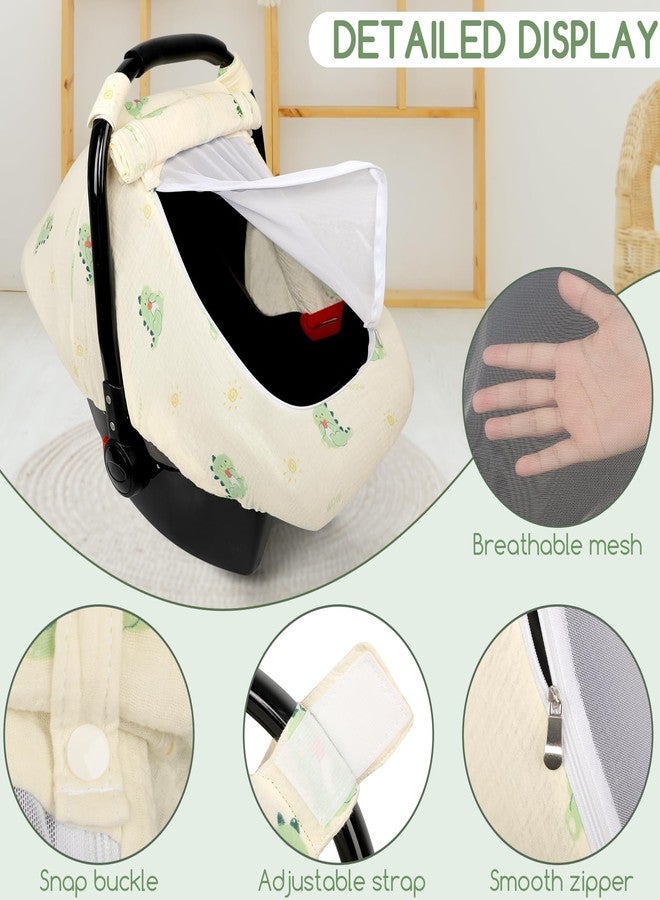 WINGHENLEE Muslin Baby Car Seat Cover for Boys Girls, Infant Carseat Canopy with Breathable Mesh Peep Window, Summer Lightweight Sunshade Carrier Cover for Newborn, Green Dinosaur - Image 3
