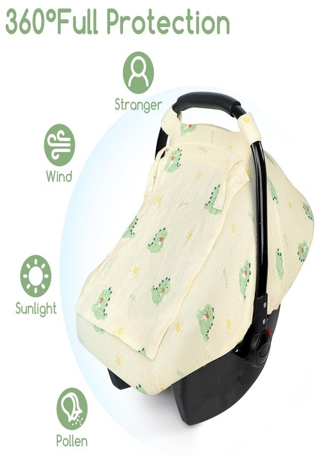 WINGHENLEE Muslin Baby Car Seat Cover for Boys Girls, Infant Carseat Canopy with Breathable Mesh Peep Window, Summer Lightweight Sunshade Carrier Cover for Newborn, Green Dinosaur - Image 2