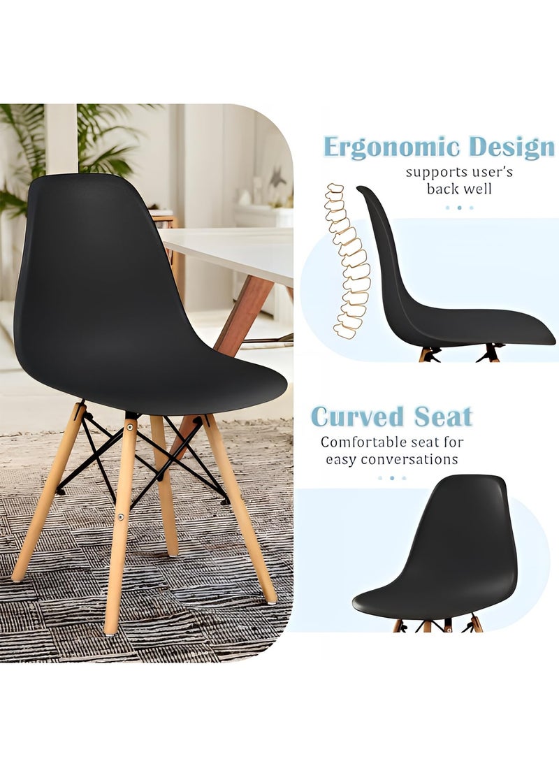 Taimi 5-Piece Dining Set,Modern Round Dining Table with 4 Elegant Chairs | Solid Black Wood Table 80x80x70cm with 4 Black Plastic Chairs and Wooden Legs  - Image 3