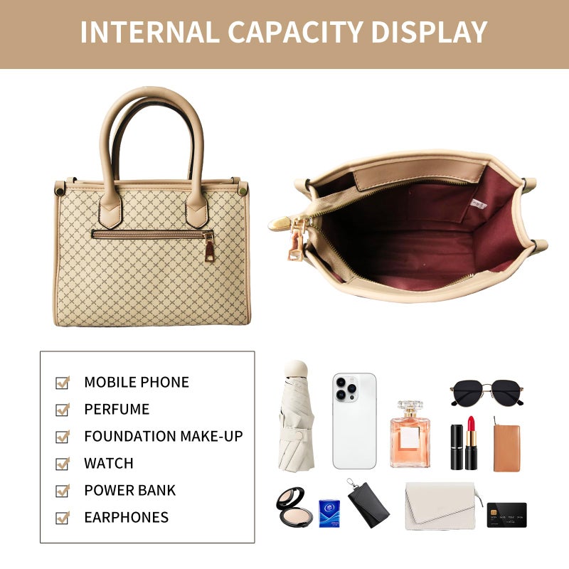 Tigpoy Women's Purses Set 3pcs, Tote Bag, Top-Handle Satchel, Wallet, Vegan Leather Shoulder Crossbody Handbags for Daily Use (White+Khaki) - Image 3
