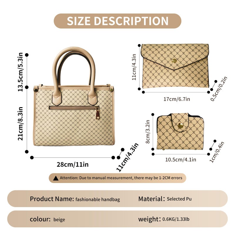 Tigpoy Women's Purses Set 3pcs, Tote Bag, Top-Handle Satchel, Wallet, Vegan Leather Shoulder Crossbody Handbags for Daily Use (White+Khaki) - Image 4