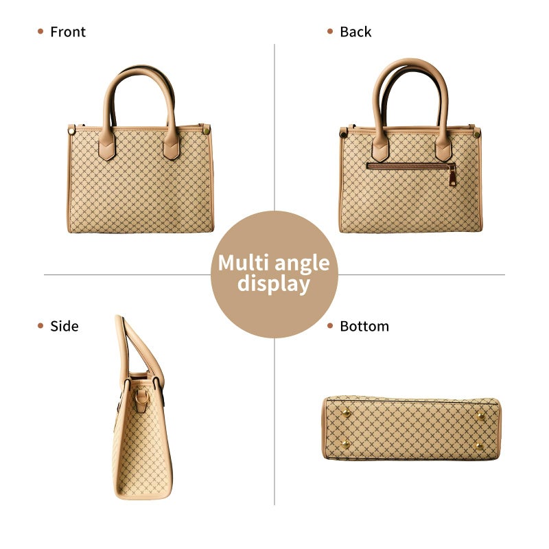 Tigpoy Women's Purses Set 3pcs, Tote Bag, Top-Handle Satchel, Wallet, Vegan Leather Shoulder Crossbody Handbags for Daily Use (White+Khaki) - Image 5