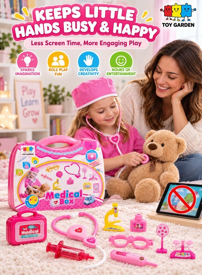 TOY GARDEN مجموعة حقيبة الطبيب من توي جاردن - مجموعة ألعاب الطبيب الكبيرة والصغيرة مع 9 ملحقات، مجموعة تعليمية للعب الأدوار للأطفال، مجموعة ألعاب طبية بلاستيكية عالية الجودة - Image 2