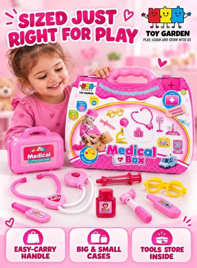 TOY GARDEN مجموعة حقيبة الطبيب من توي جاردن - مجموعة ألعاب الطبيب الكبيرة والصغيرة مع 9 ملحقات، مجموعة تعليمية للعب الأدوار للأطفال، مجموعة ألعاب طبية بلاستيكية عالية الجودة - Image 4