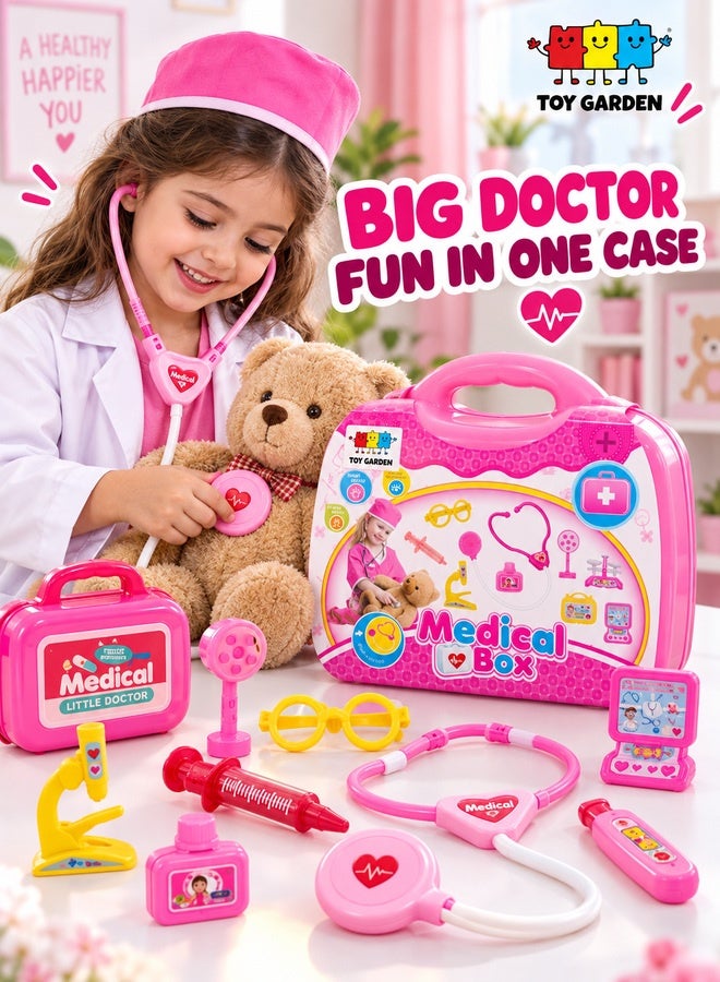 TOY GARDEN مجموعة حقيبة الطبيب من توي جاردن - مجموعة ألعاب الطبيب الكبيرة والصغيرة مع 9 ملحقات، مجموعة تعليمية للعب الأدوار للأطفال، مجموعة ألعاب طبية بلاستيكية عالية الجودة - Image 1