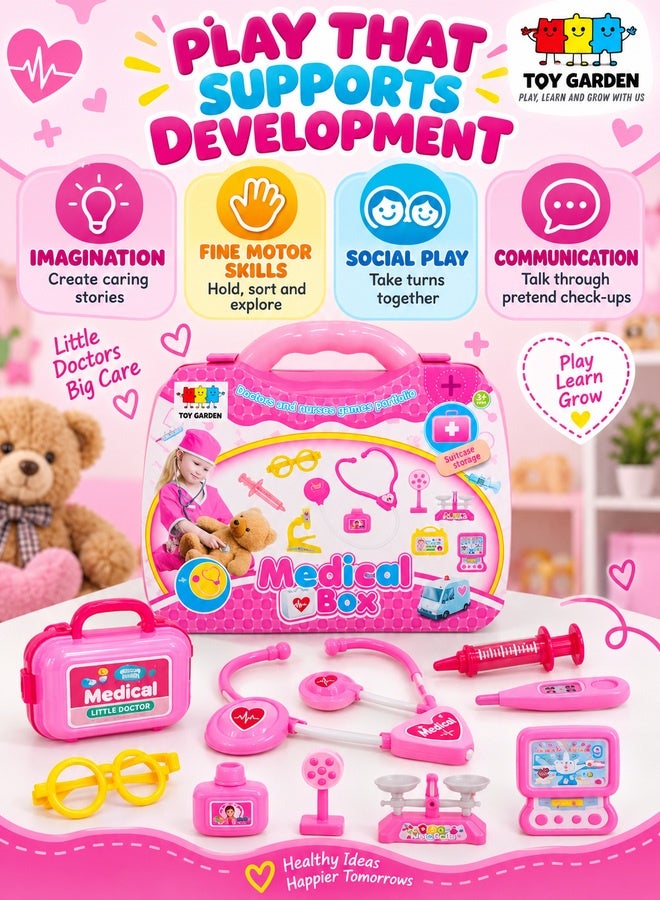 TOY GARDEN مجموعة حقيبة الطبيب من توي جاردن - مجموعة ألعاب الطبيب الكبيرة والصغيرة مع 9 ملحقات، مجموعة تعليمية للعب الأدوار للأطفال، مجموعة ألعاب طبية بلاستيكية عالية الجودة - Image 3