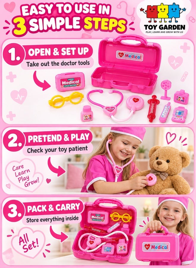 TOY GARDEN مجموعة حقيبة الطبيب من توي جاردن - مجموعة ألعاب الطبيب الكبيرة والصغيرة مع 9 ملحقات، مجموعة تعليمية للعب الأدوار للأطفال، مجموعة ألعاب طبية بلاستيكية عالية الجودة - Image 5