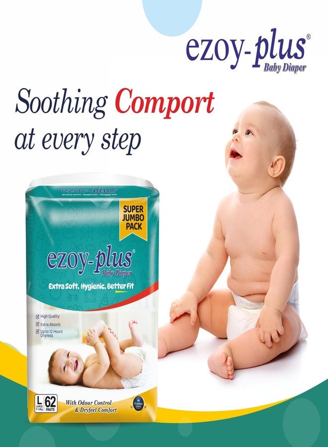 Ezoyplus Extra Soft Baby Diaper Large Size Super jumbo Pack | Comfortable Fit & Leak Protection (L, 62, count) - Image 2