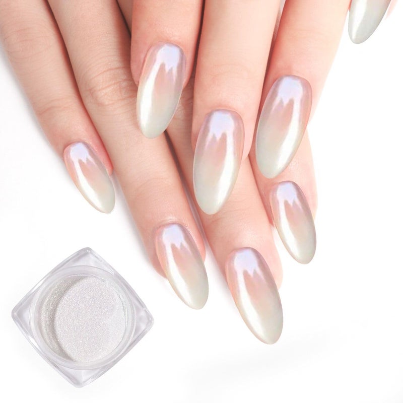 PrettyDiva White Pearl Chrome Nail Powder, Pearl White Chrome Powder for Nail, Magic White Chrome Nail Powder, 1g High Gloss Pearlescent Nail Art Glitters Pearl Powder