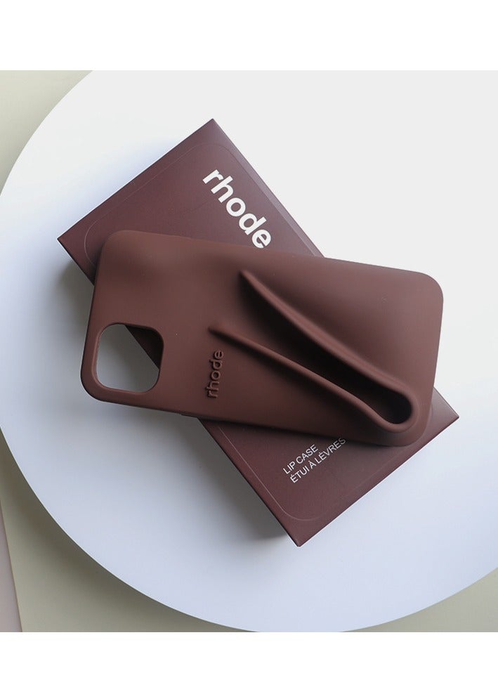 rhode Silicone Lip Holder for Cell Phone, Lip Gloss Adhesive Sleeve for Phone, Lip Holder Stick-on Phone Case, Back Stick On Holder for iPhone Phones（Espresso） 