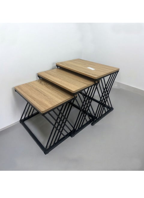 Set of 3 Nesting Coffee Tables With Metal Legs for Living Room L,60*40*50, M,55*35*45, S,48*34*40 CM