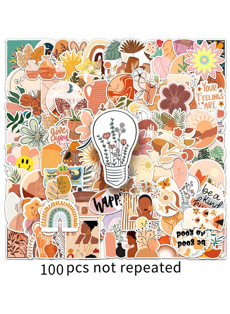 قوس قزح أورينبو مجموعة من 100 قطعة من ملصقات بوهو الجمالية، ملصقات فينيل لطيفة مقاومة للماء لأجهزة الكمبيوتر المحمولة ولوح التزلج وسجلات القصاصات وزجاجات المياه للبالغين والمراهقين والفتيات - Image 3