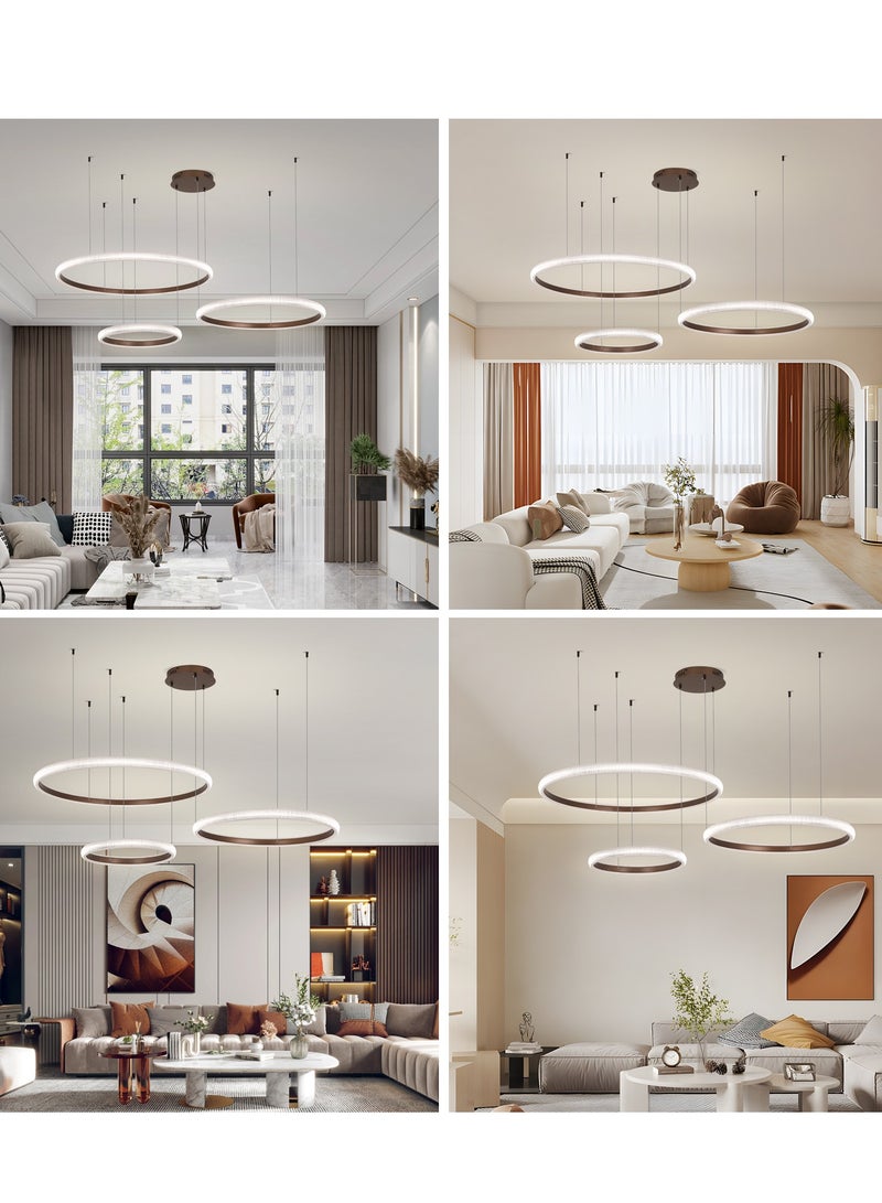YATAI LIGHTING الحديثة أدى السقف حلقة دائرية الثريا عكس الضوء 3 حلقات غرفة المعيشة مع جهاز التحكم عن بعد حلقة مستديرة الألومنيوم الثريا الاكريليك ارتفاع قابل للتعديل درجة حرارة اللون مصباح الثريا 102 واط - Image 2