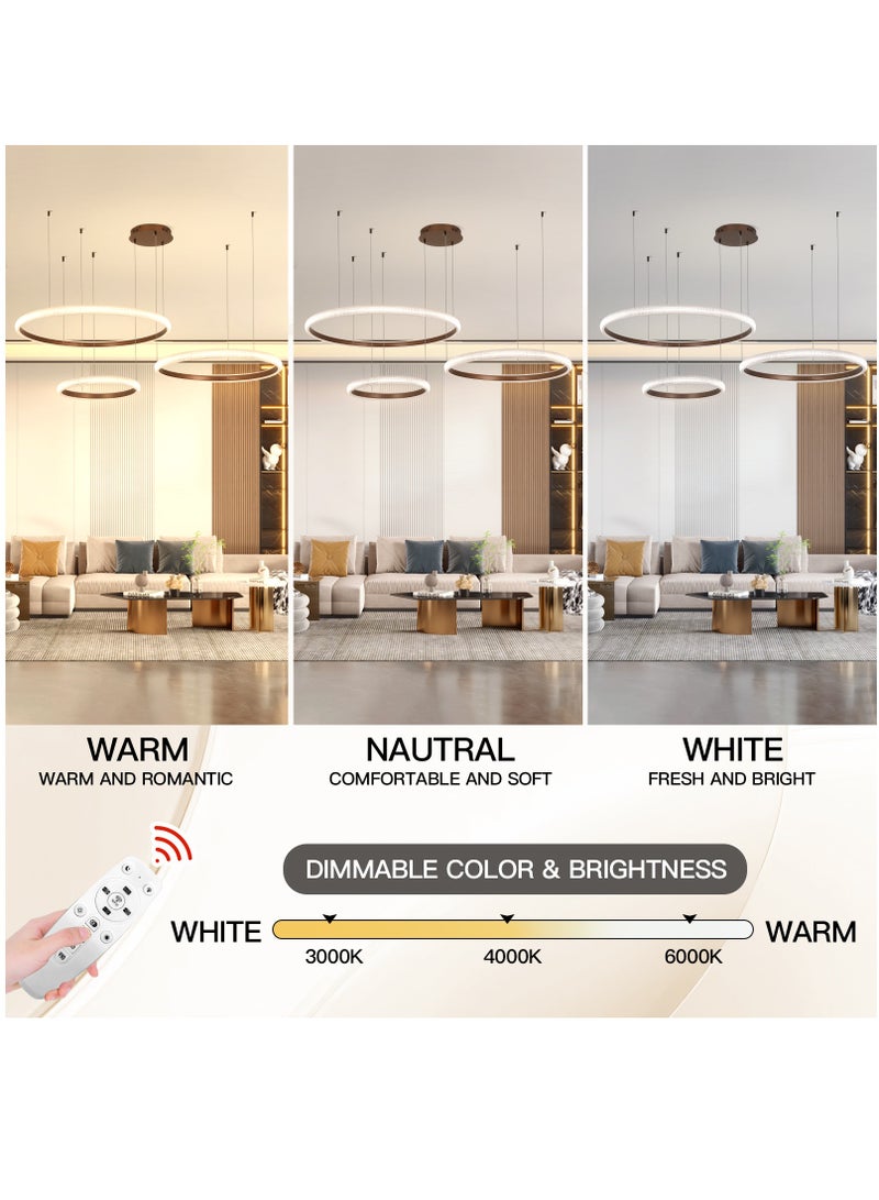 YATAI LIGHTING الحديثة أدى السقف حلقة دائرية الثريا عكس الضوء 3 حلقات غرفة المعيشة مع جهاز التحكم عن بعد حلقة مستديرة الألومنيوم الثريا الاكريليك ارتفاع قابل للتعديل درجة حرارة اللون مصباح الثريا 102 واط - Image 3