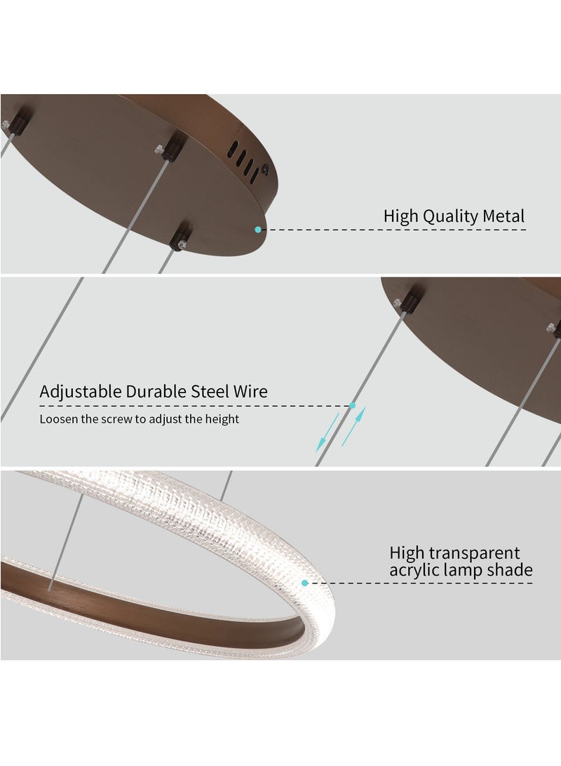 YATAI LIGHTING الحديثة أدى السقف حلقة دائرية الثريا عكس الضوء 3 حلقات غرفة المعيشة مع جهاز التحكم عن بعد حلقة مستديرة الألومنيوم الثريا الاكريليك ارتفاع قابل للتعديل درجة حرارة اللون مصباح الثريا 102 واط - Image 5