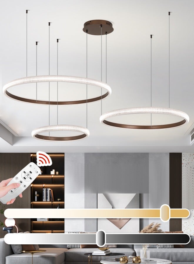 YATAI LIGHTING الحديثة أدى السقف حلقة دائرية الثريا عكس الضوء 3 حلقات غرفة المعيشة مع جهاز التحكم عن بعد حلقة مستديرة الألومنيوم الثريا الاكريليك ارتفاع قابل للتعديل درجة حرارة اللون مصباح الثريا 102 واط - Image 1