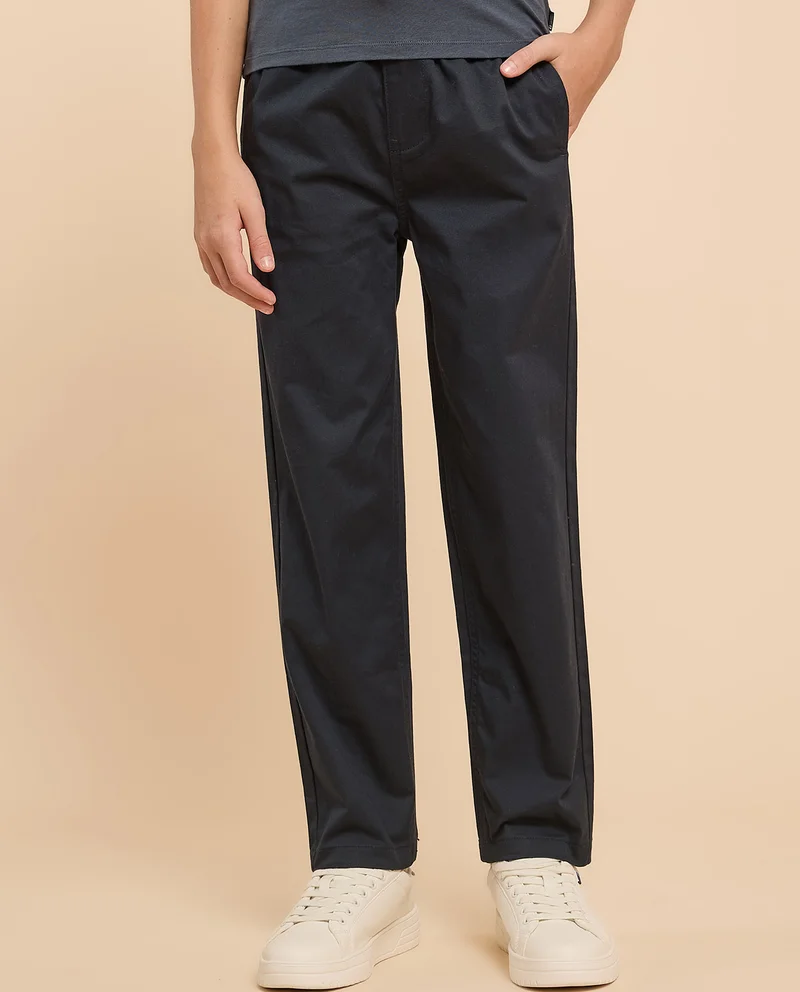 أر أند بي Solid Woven Pants with Drawstring Waist