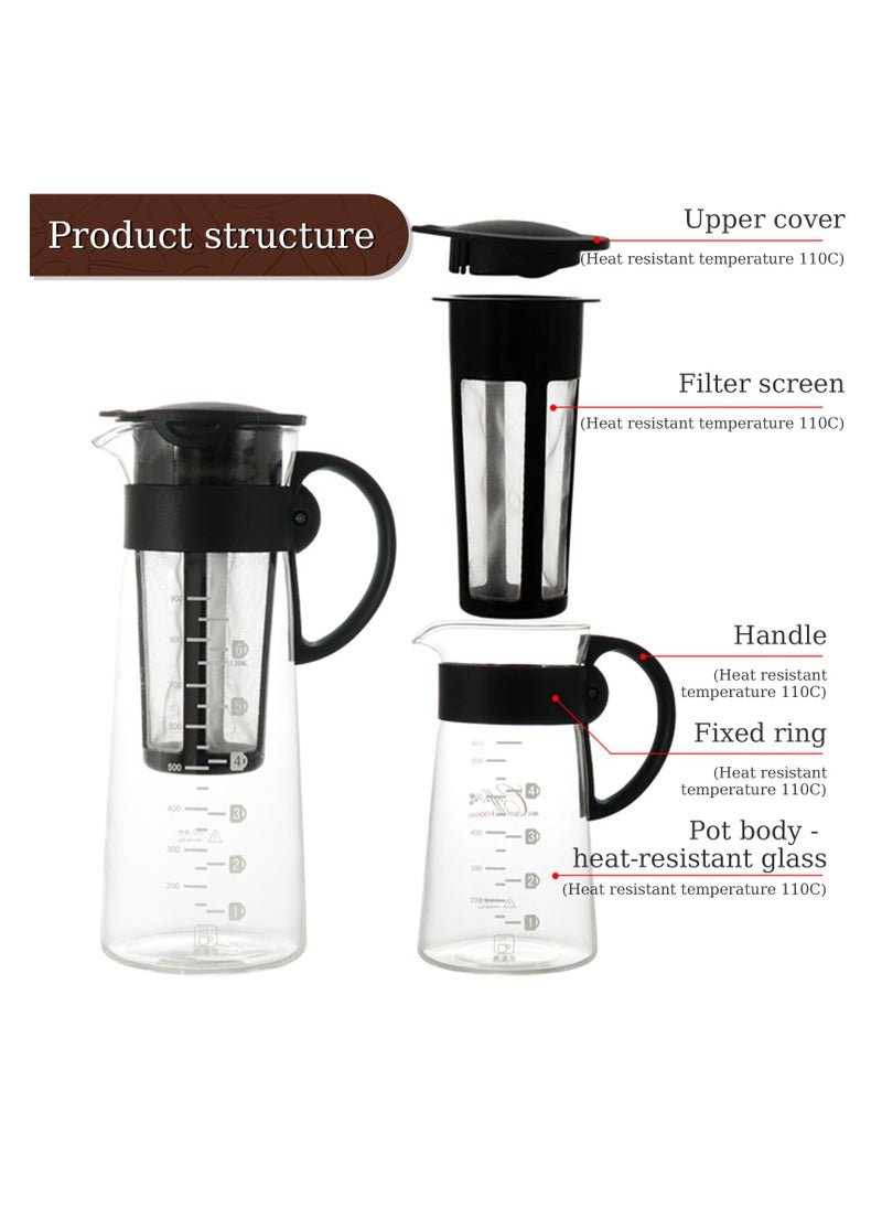 SYOSI - Cold Brew Coffee Maker, Tea Infuser with Spout, Excellent Glass Cups with Removable Nylon Filter Screen, Drink & Beverage Dispenser Jar, Iced Coffee Maker & Tea Brewer Gifts for Women Man - 650ml - Image 1