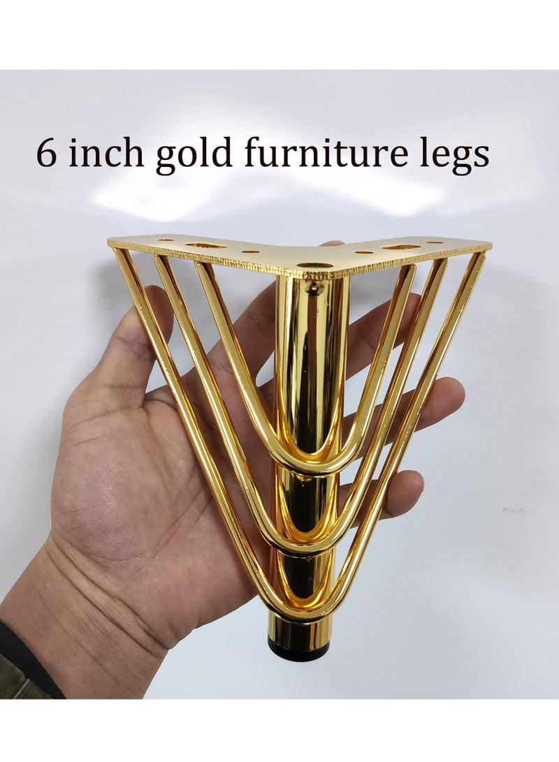 Furniture Legs, 6 inch Heavy Duty Metal Table Legs with Screws,  for Coffee Table, Dining Cabinet and Sofa (Retro Design, Gold)  - Image 2