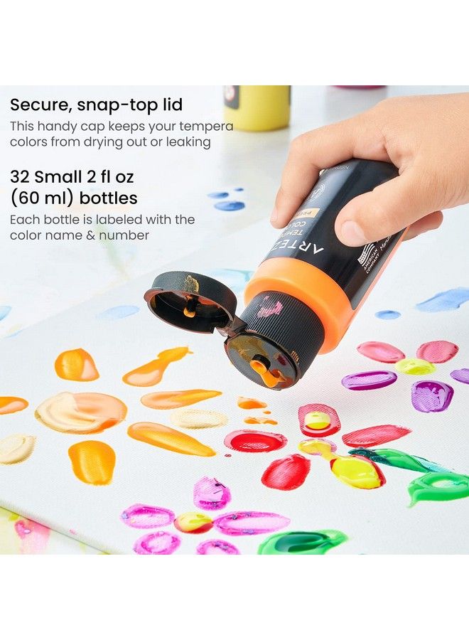 ARTEZA Tempera Washable Paint For Kids Set Of 32 2.03Oz/60Ml Bottles Poster Paint For Halloween Pumpkin Painting Craft Projects Sponge Painting & Finger Painting Includes Neon Glitter & Glowinthedark - Image 4
