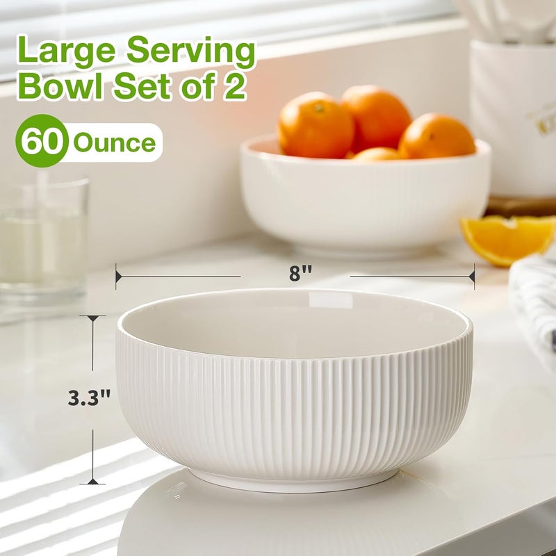 Mfacoy 2 Pack Salad Bowl, 8 inch 60 oz Large Serving Bowl Set, Deep Bowl for Kitchen, White Ceramic Bowl Set for Soup, Cereal, Ramen, Pasta, Salad, Dishwasher & Microwave Safe, Easy Clean - Image 3