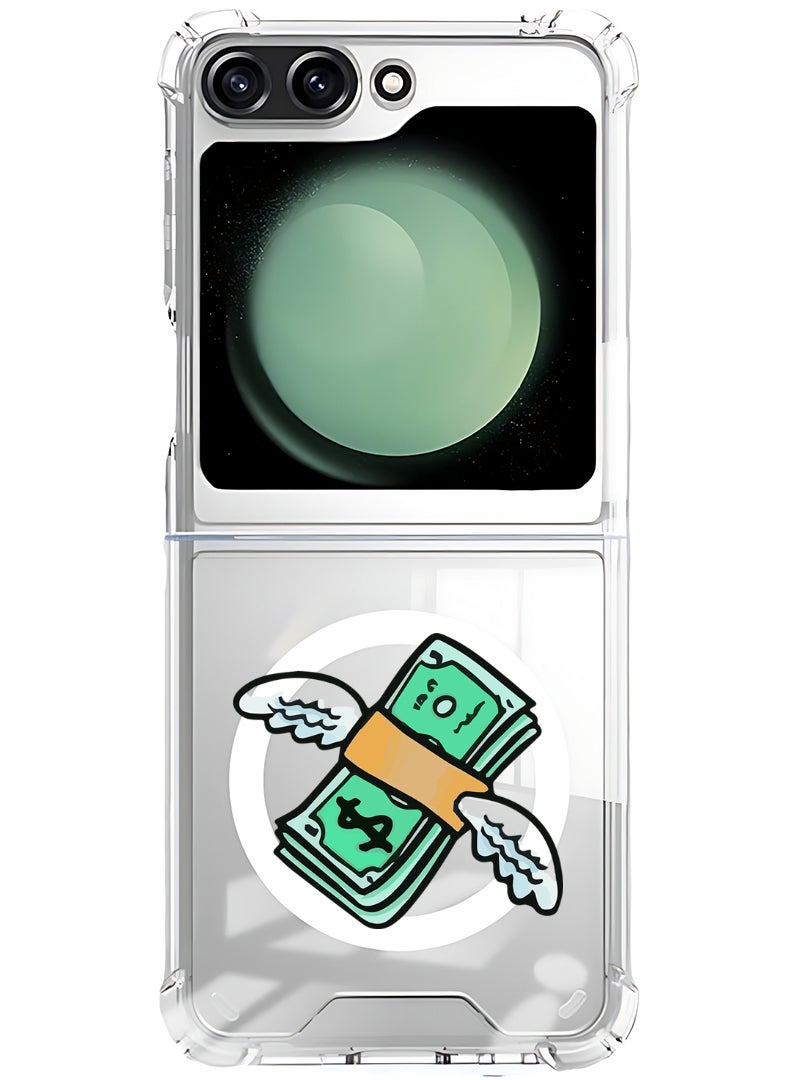 Theodor Magnetic Case for Samsung Galaxy Z Flip 6 Compatible with MagSafe Wireless Charging, Shockproof Phone Bumper Cover Flying Money - Image 1