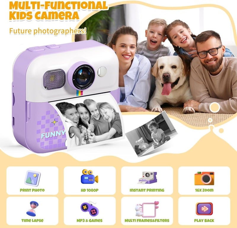 CASON كاميرا فورية للأطفال مع طباعة، كاميرا صور فورية بدقة 1080 بكسل مع ألعاب، 3 لفات طباعة، فلاتر ممتعة للإبداع للأطفال من 5-15 سنة حتى 32 جيجابايت (وحيد القرن) - Image 2