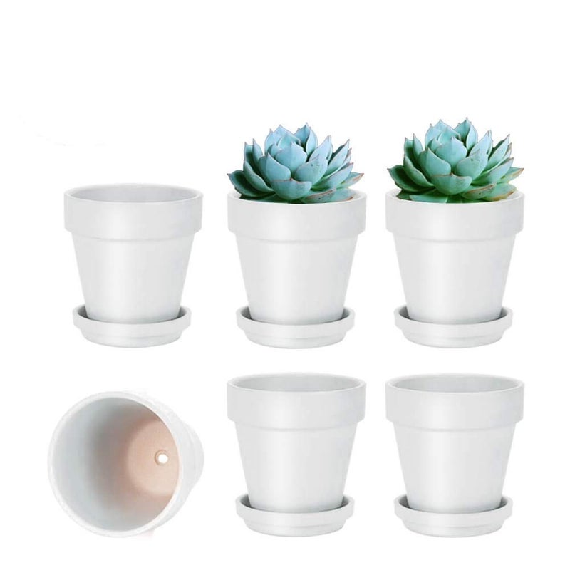 vensovo 4 Inch White Terracotta Plant Pots with Saucer - 6 Pack Clay Flower Pots with Drainage, Great for Plants, Crafts, Wedding Favor - Image 1