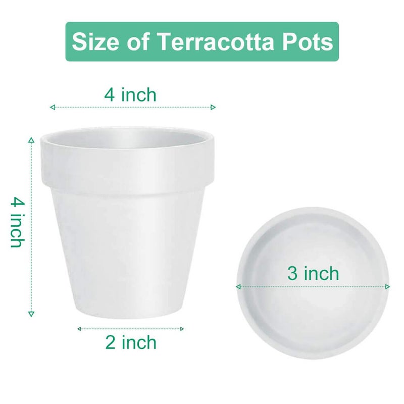 vensovo 4 Inch White Terracotta Plant Pots with Saucer - 6 Pack Clay Flower Pots with Drainage, Great for Plants, Crafts, Wedding Favor - Image 3