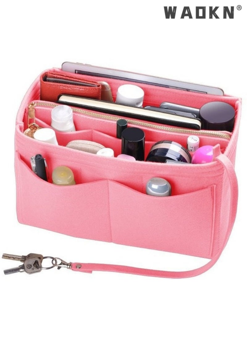WAOKN Purse Organizer Bag, Purse Organizer Insert for Handbags, Gold Fortune Purse Bag Organizer Insert Handbags for women's Closet with Zipper, Multi-Functional Large Capacity Handbags(Pink) - Image 3