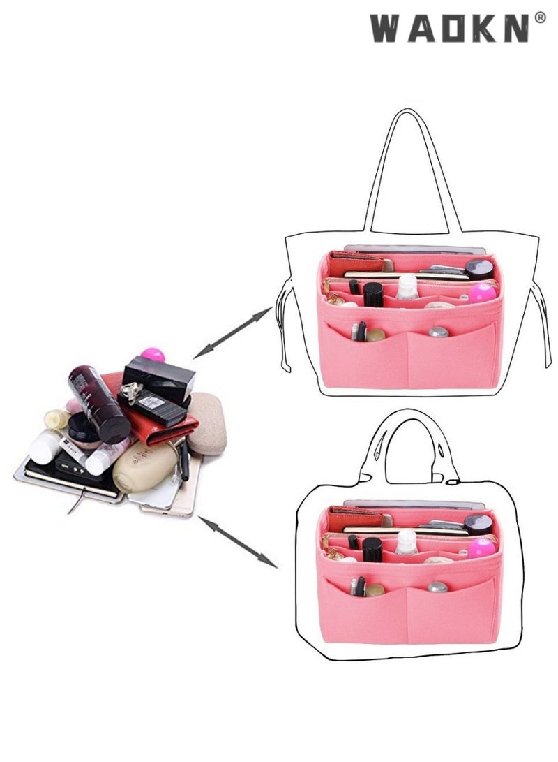WAOKN Purse Organizer Bag, Purse Organizer Insert for Handbags, Gold Fortune Purse Bag Organizer Insert Handbags for women's Closet with Zipper, Multi-Functional Large Capacity Handbags(Pink) - Image 2