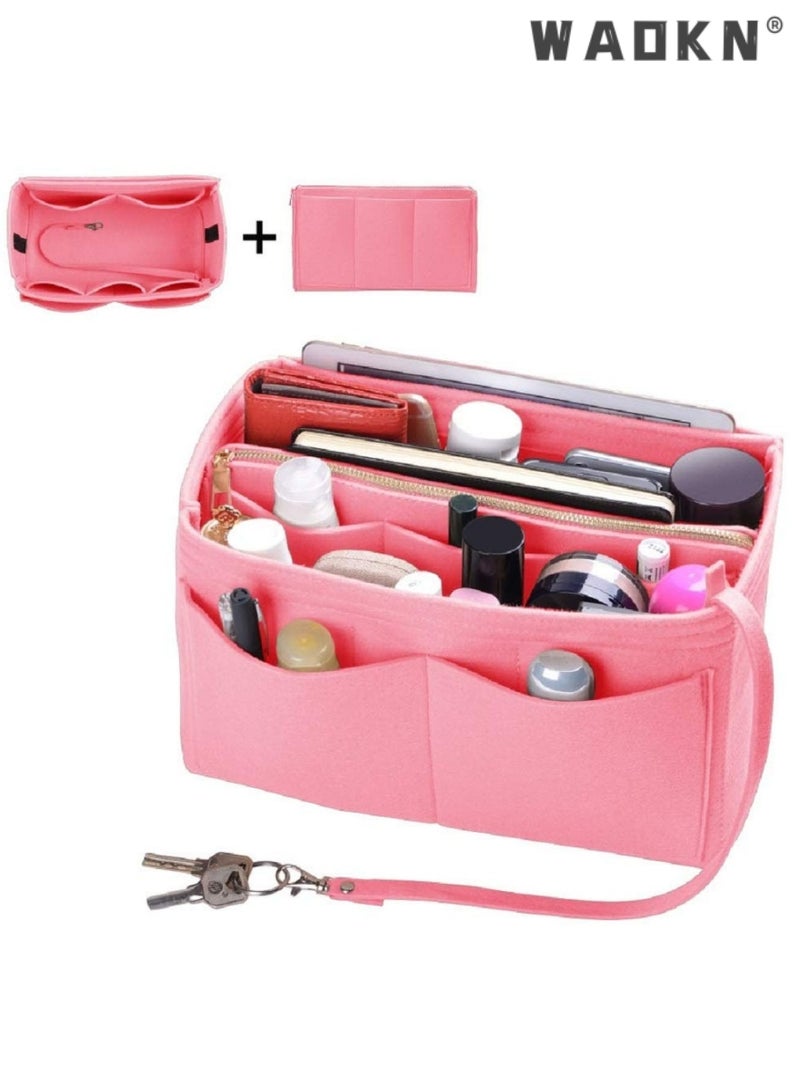 WAOKN Purse Organizer Bag, Purse Organizer Insert for Handbags, Gold Fortune Purse Bag Organizer Insert Handbags for women's Closet with Zipper, Multi-Functional Large Capacity Handbags(Pink) - Image 1