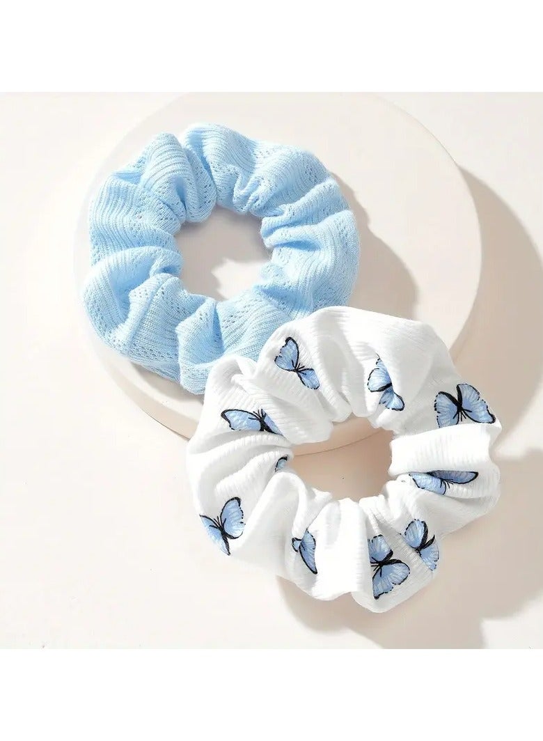 Goolsky 2 Pcs Butterfly Print Scrunchies Fashion Hairbands For Ponytail Holder Elastic Hair Ties Minimalist Hair Accessories - Image 1